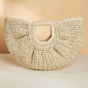 Women's Moon Woven Straw Bag In Cream