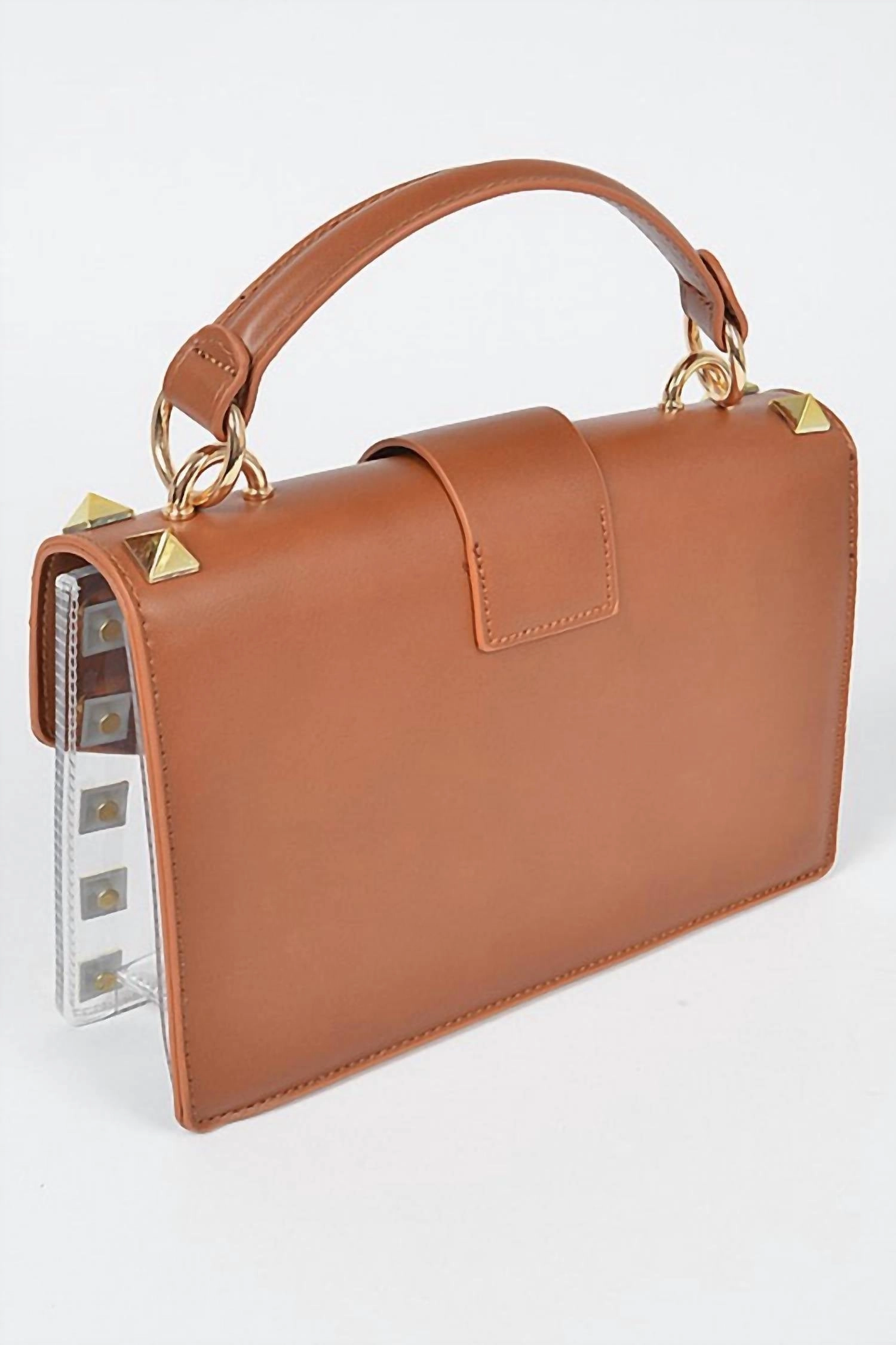 Women's Studded Clear Tan Purse In Camel