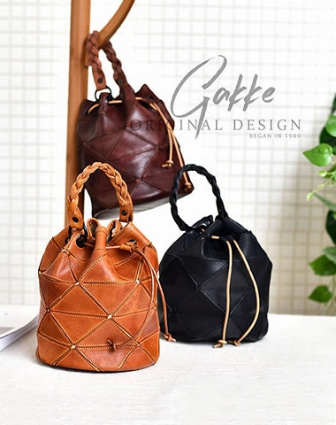 Womens Brown Leather Bucket Shoulder Bag Purse Vintage Split Joint Barrel Round Handbag Crossbody Purse for Women