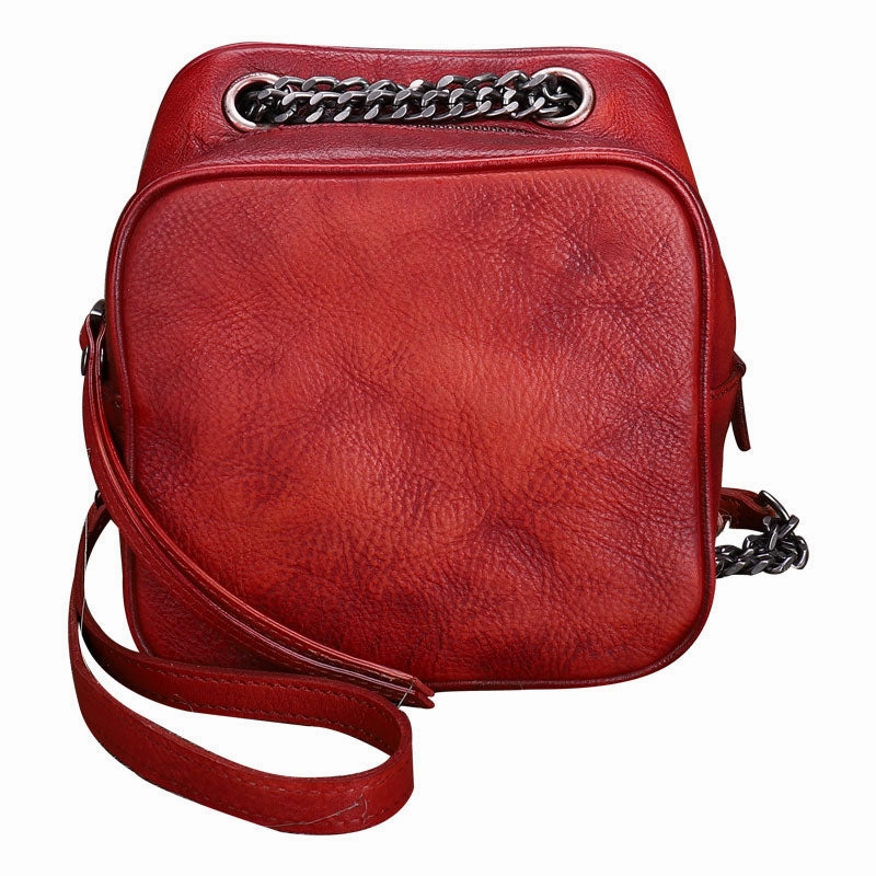 Womens Brown Leather Cube Small Side Bag Mini Shoulder Bag Best Square Crossbody Purse for Ladies