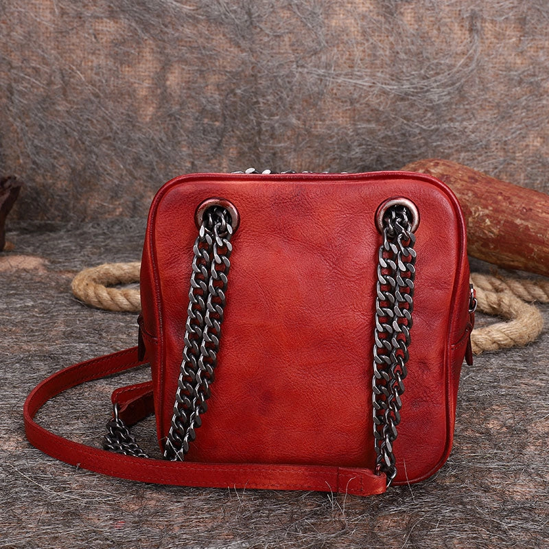 Womens Brown Leather Cube Small Side Bag Mini Shoulder Bag Best Square Crossbody Purse for Ladies