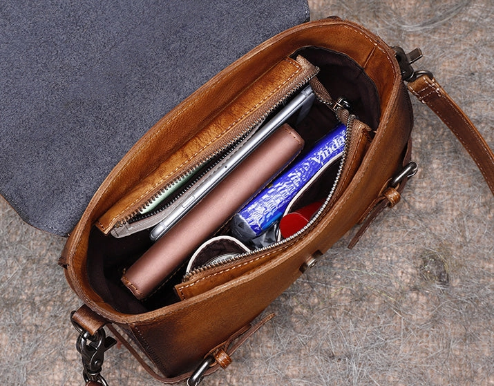 Womens Brown Leather Satchel Bag School Shoulder Bag Best Crossbody Purse for Ladies