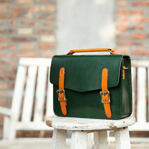 Womens Handmade Coffee Leather Satchel Handbag Cambridge Structured Satchel Shoulder Purse