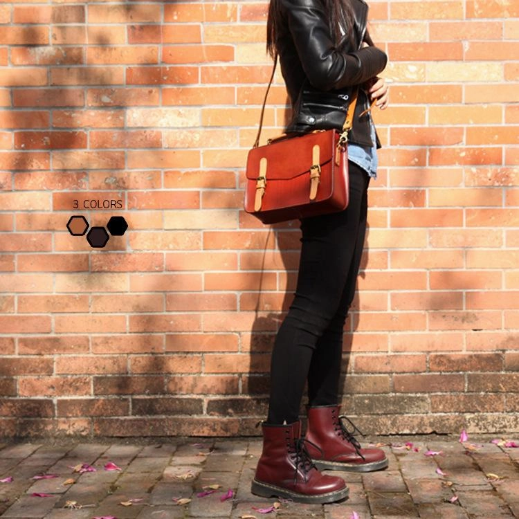 Womens Handmade Coffee Leather Satchel Handbag Cambridge Structured Satchel Shoulder Purse
