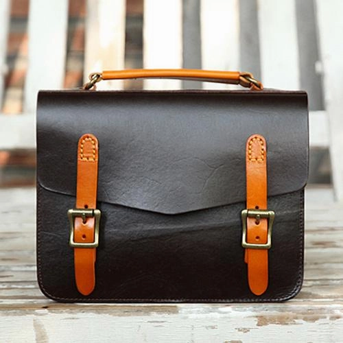 Womens Handmade Coffee Leather Satchel Handbag Cambridge Structured Satchel Shoulder Purse