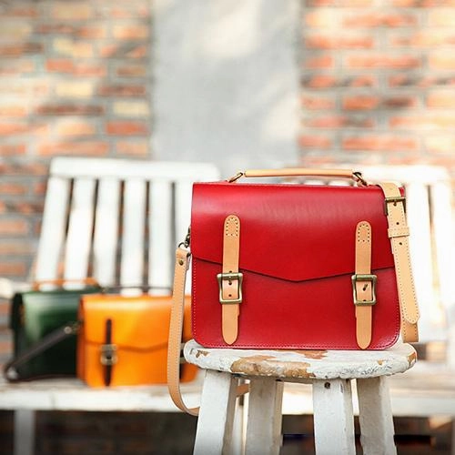 Womens Handmade Coffee Leather Satchel Handbag Cambridge Structured Satchel Shoulder Purse