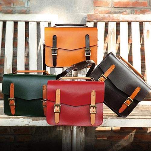 Womens Handmade Coffee Leather Satchel Handbag Cambridge Structured Satchel Shoulder Purse
