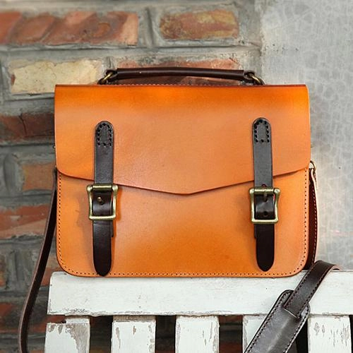 Womens Handmade Coffee Leather Satchel Handbag Cambridge Structured Satchel Shoulder Purse