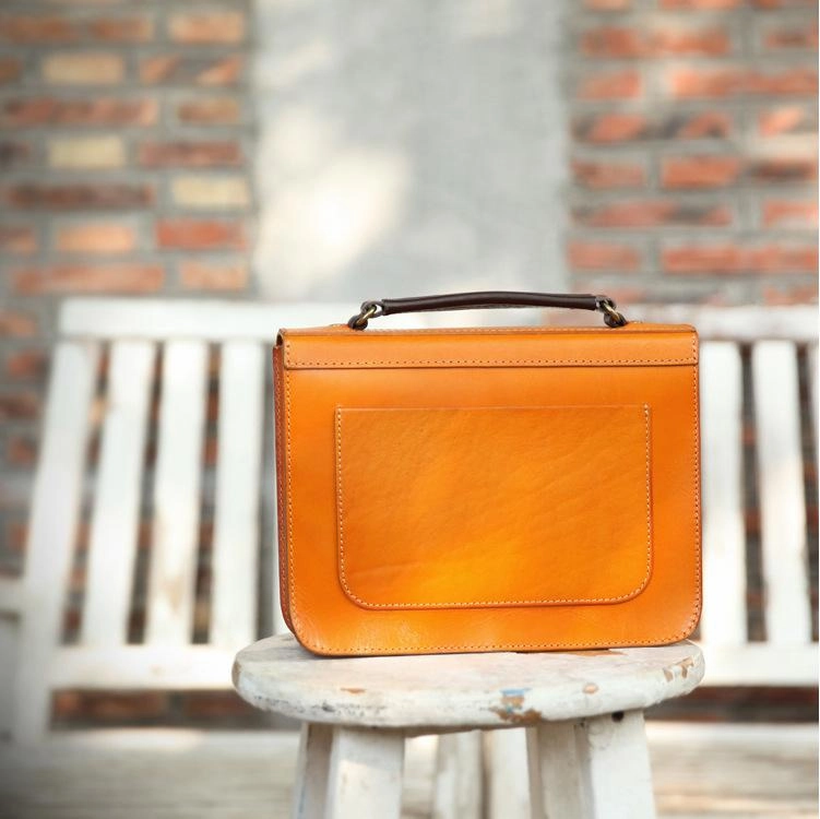 Womens Handmade Coffee Leather Satchel Handbag Cambridge Structured Satchel Shoulder Purse