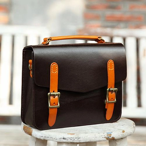 Womens Handmade Coffee Leather Satchel Handbag Cambridge Structured Satchel Shoulder Purse