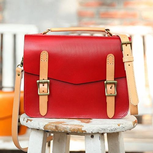 Womens Handmade Coffee Leather Satchel Handbag Cambridge Structured Satchel Shoulder Purse