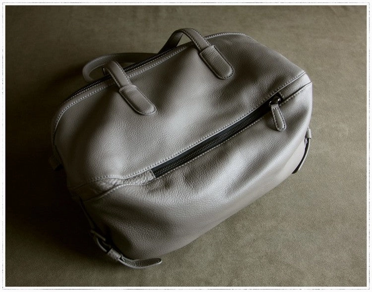 Womens Leather Barrel Shoulder Purse Womens Gray Bucket Leather Handbag Shoulder Bag for Ladies