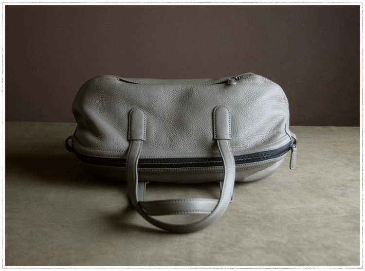 Womens Leather Barrel Shoulder Purse Womens Gray Bucket Leather Handbag Shoulder Bag for Ladies