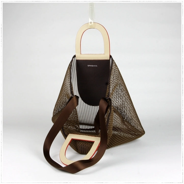 Womens Light Gray Net Polyester Leather Tote Handbag Purse Polyester Tote Shoulder Bag Purse for Ladies