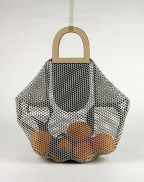 Womens Light Gray Net Polyester Leather Tote Handbag Purse Polyester Tote Shoulder Bag Purse for Ladies