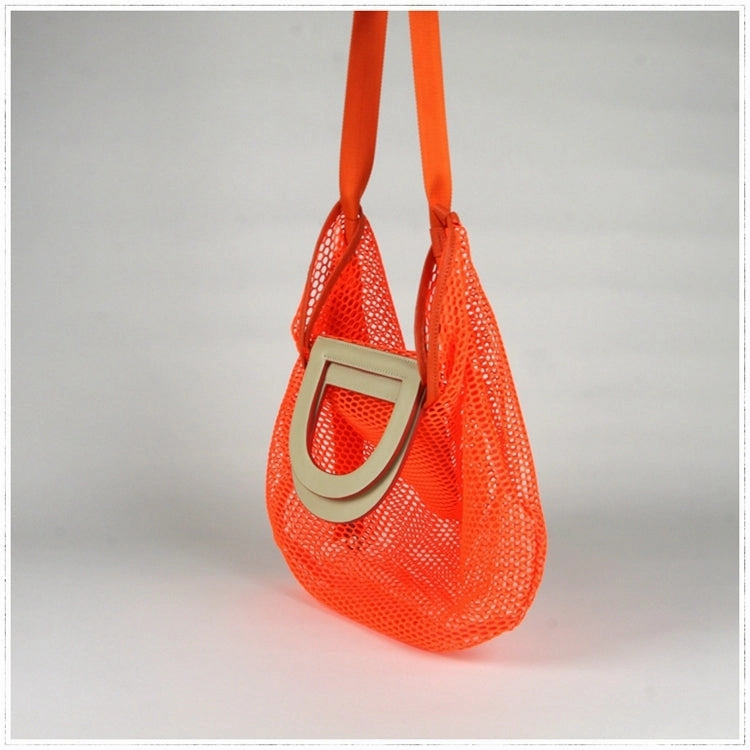 Womens Light Gray Net Polyester Leather Tote Handbag Purse Polyester Tote Shoulder Bag Purse for Ladies
