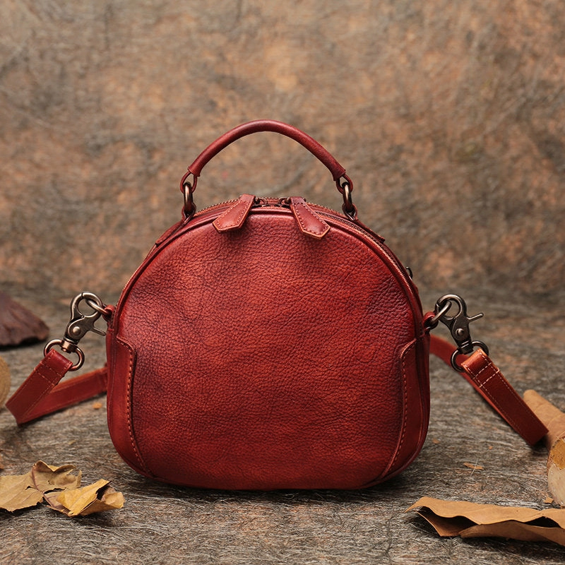 Womens Mix Green Leather Round Handbag Purses Vintage Handmade Round Shoulder Bag Crossbody Handbag for Women