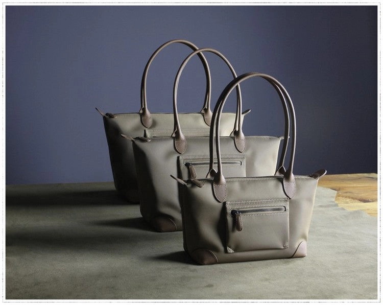 Womens Navy&Brown Nylon Shoulder Tote Medium Dark Blue Nylon&Brown Handbag Purse for Ladies