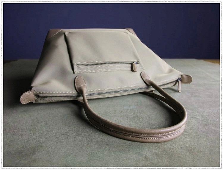 Womens Navy&Brown Nylon Shoulder Tote Medium Dark Blue Nylon&Brown Handbag Purse for Ladies