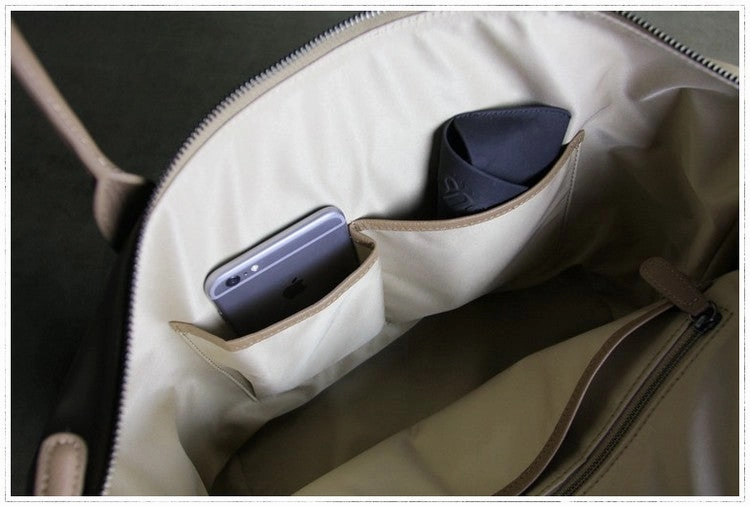 Womens Navy&Brown Nylon Shoulder Tote Medium Dark Blue Nylon&Brown Handbag Purse for Ladies