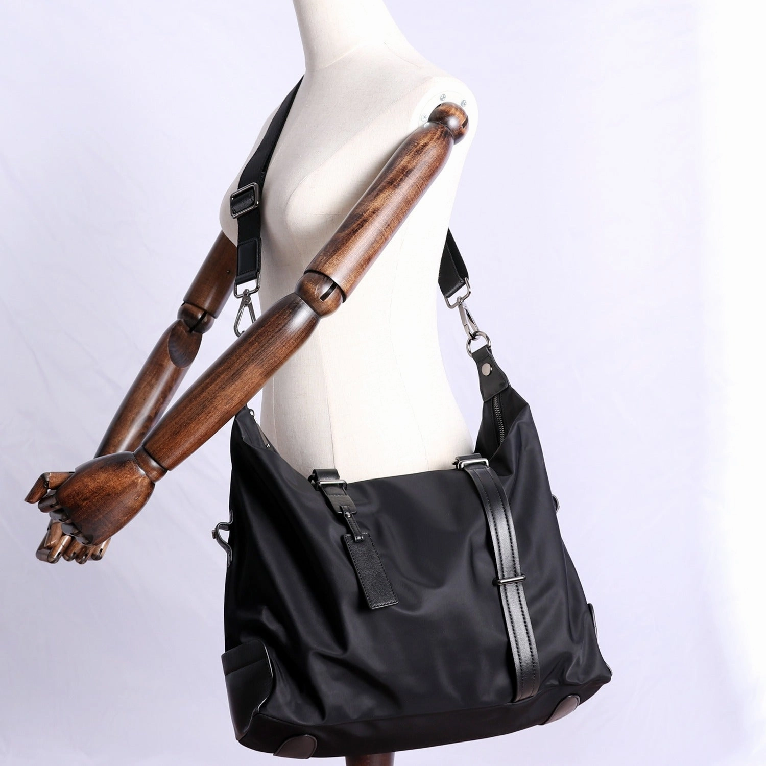 Womens Nylon Leather Gym Shoulder Purse Womens Black Nylon Gym Purse Nylon Work Shoulder Purse for Ladies