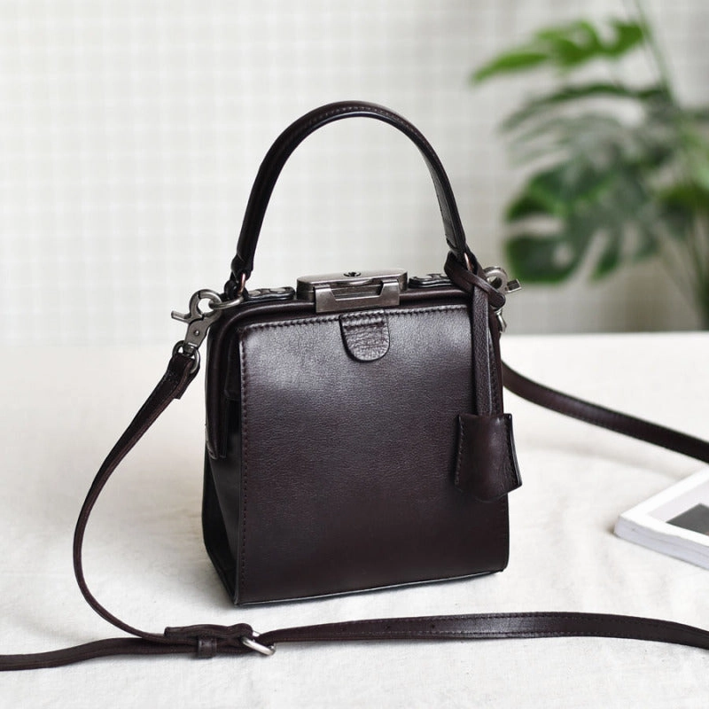 Womens Red Leather Doctor Handbag Purses Square Doctor Crossbody Purse for Women