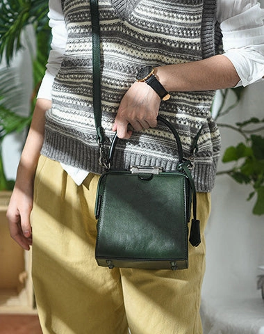 Womens Red Leather Doctor Handbag Purses Square Doctor Crossbody Purse for Women