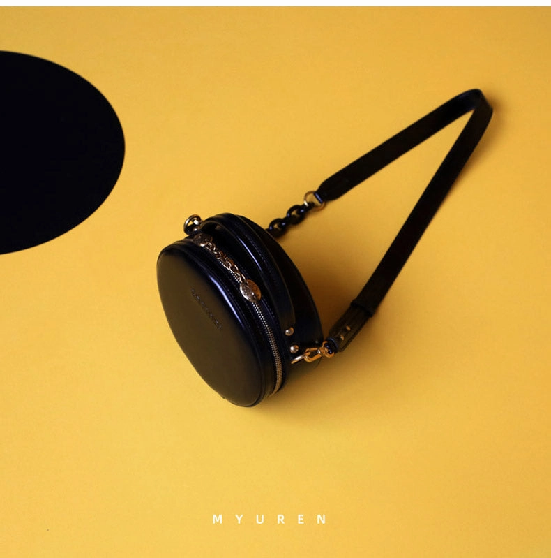Womens White Leather Round Handbag Small Chain Crossbody Purse Round Shoulder Bag for Women