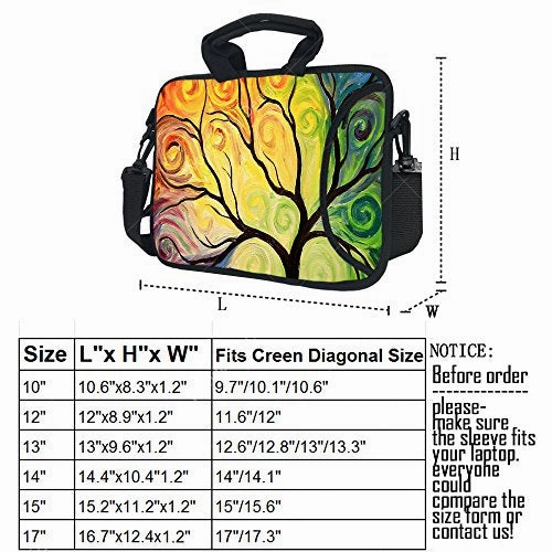 Wondertify 17-17.3 Inch Waterproof Neoprene Laptop Shoulder Bag Briefcase - Tree of Life Protective