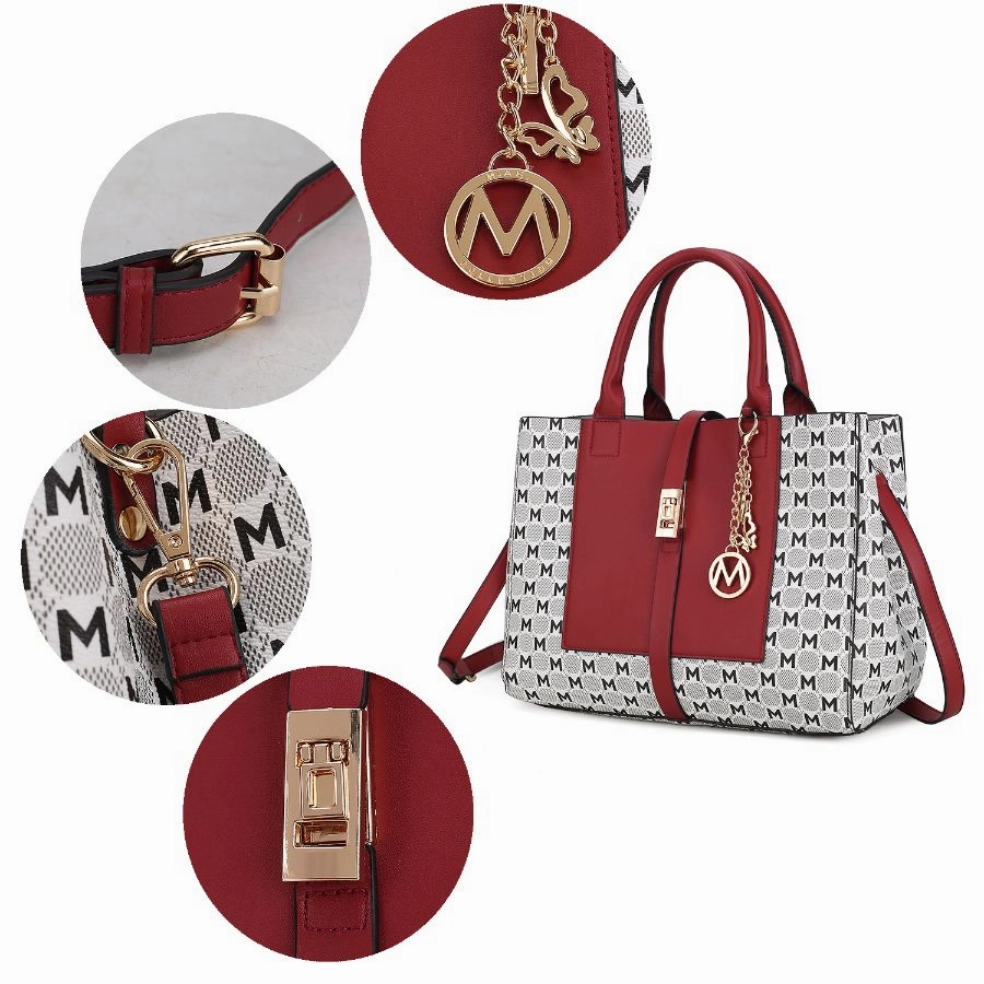 Yuliana Circular M emblem Print Satchel Handbag for Women's with Wallet