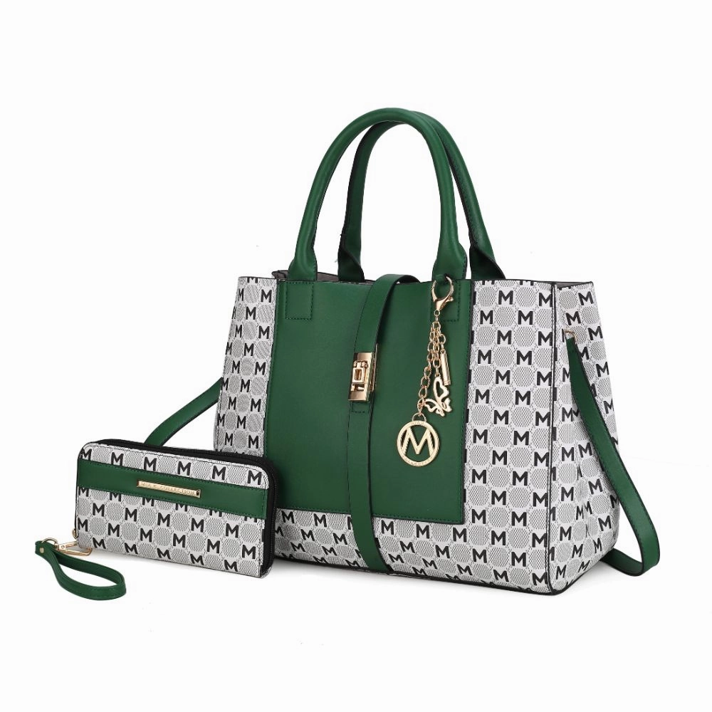 Yuliana Circular M emblem Print Satchel Handbag for Women's with Wallet