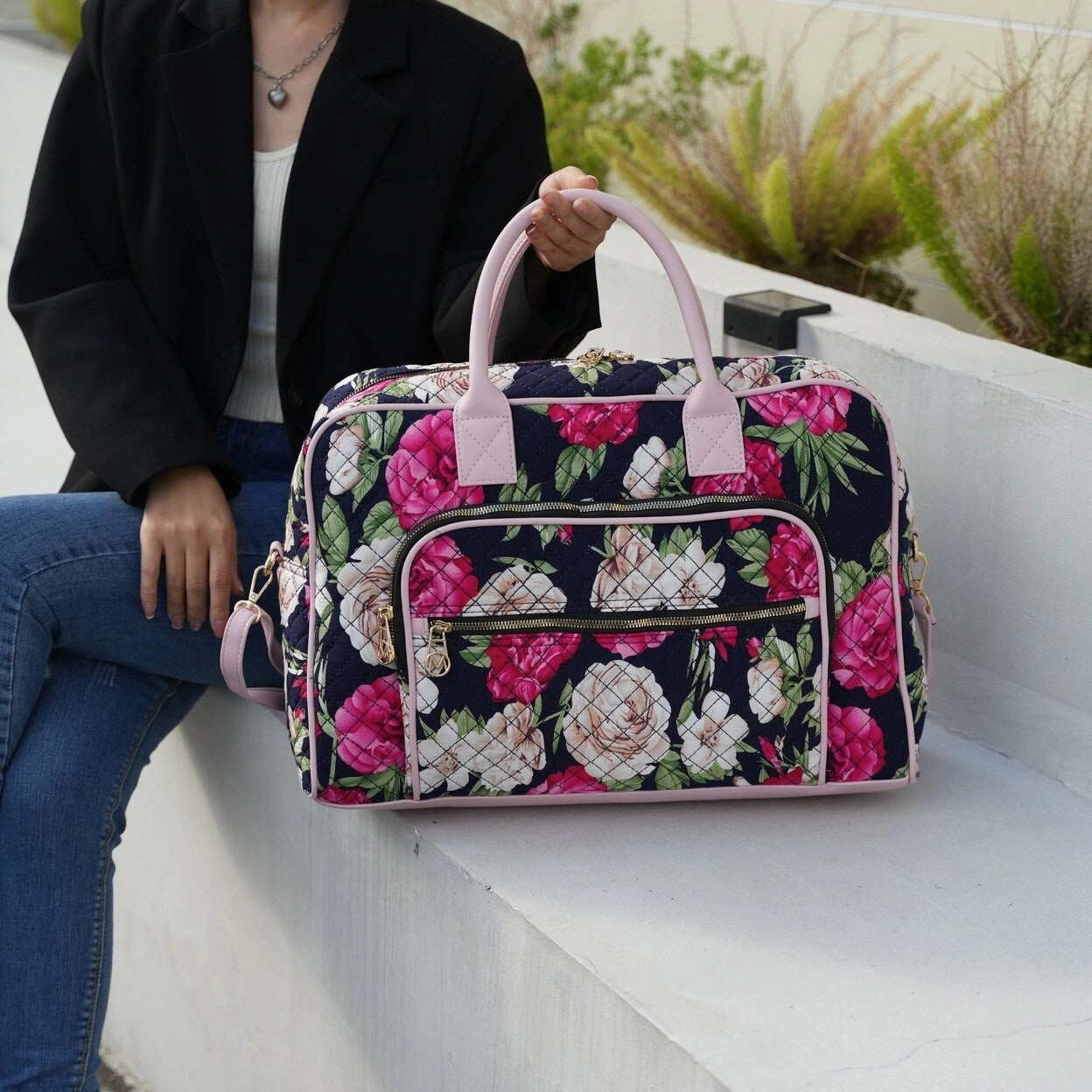 Zoe Quilted Cotton Weekender And Crossbody Bag