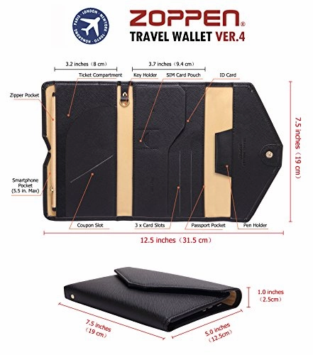 Zoppen Multi-Purpose Rfid Blocking Travel Passport Wallet (Ver.4) Tri-Fold Document Organizer